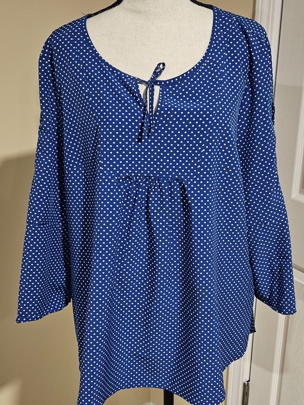 Kim Rogers Blue Polka Dot Tie-Front Tunic